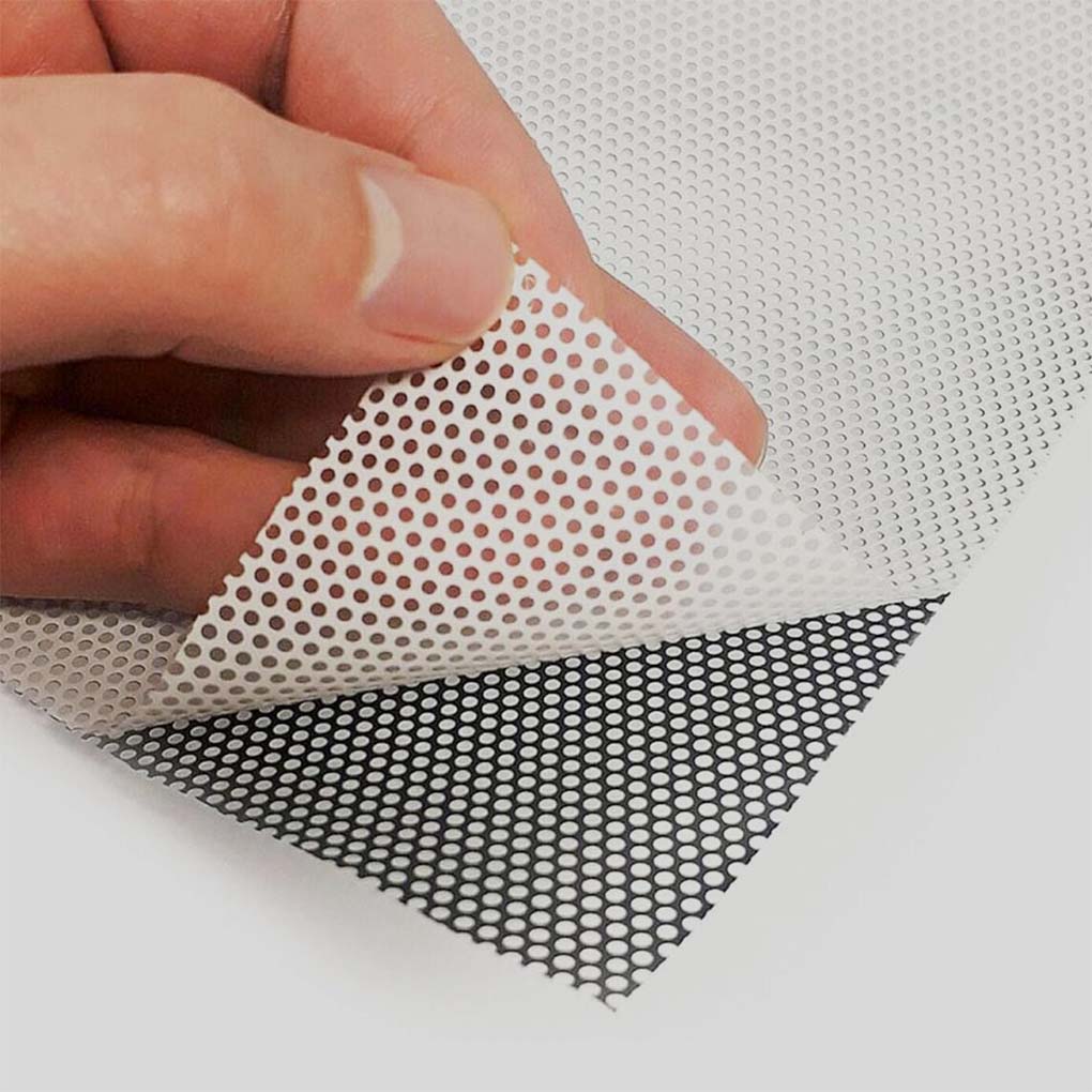 Perforated one way vision vinyl material for custom window graphics and advertising printing in Dubai