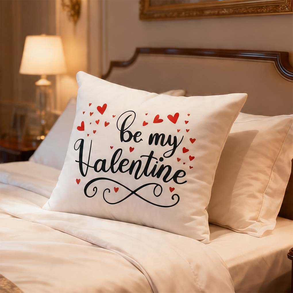 Personalized Valentine pillow with custom romantic text and heart printing for gifts in Dubai UAE