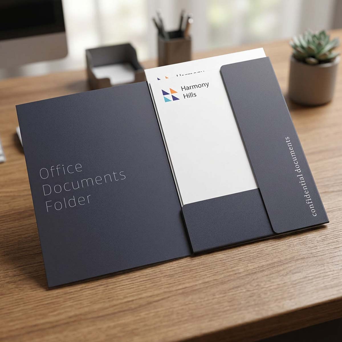 Corporate presentation folder printing with custom branding and document pocket for businesses in Dubai UAE