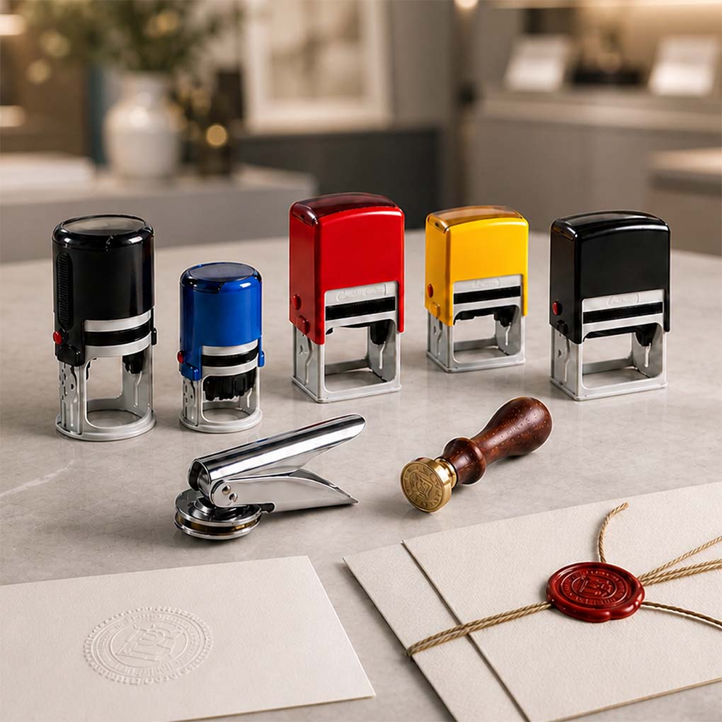 Custom rubber stamps, self-inking stamps, embossing seal and wax seal stamp services in Dubai