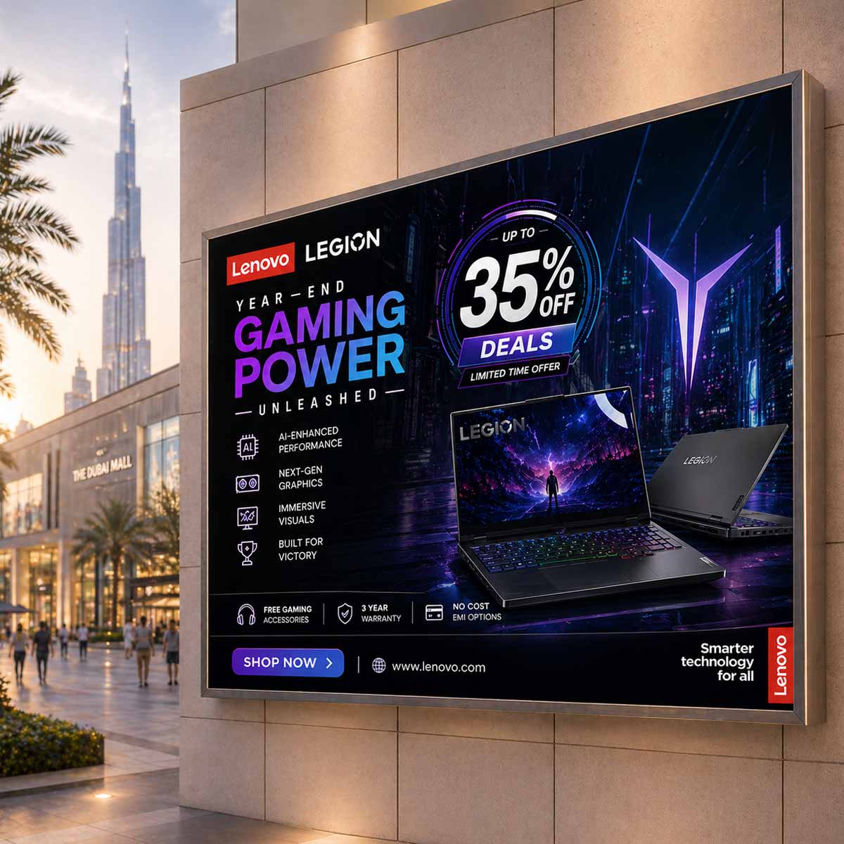 Large format outdoor advertising flex signage for technology product promotions in Dubai
