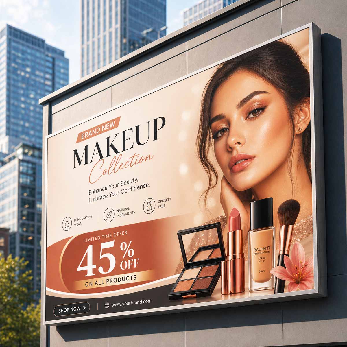 Promotional outdoor flex billboard printing for beauty and cosmetics advertising in Dubai