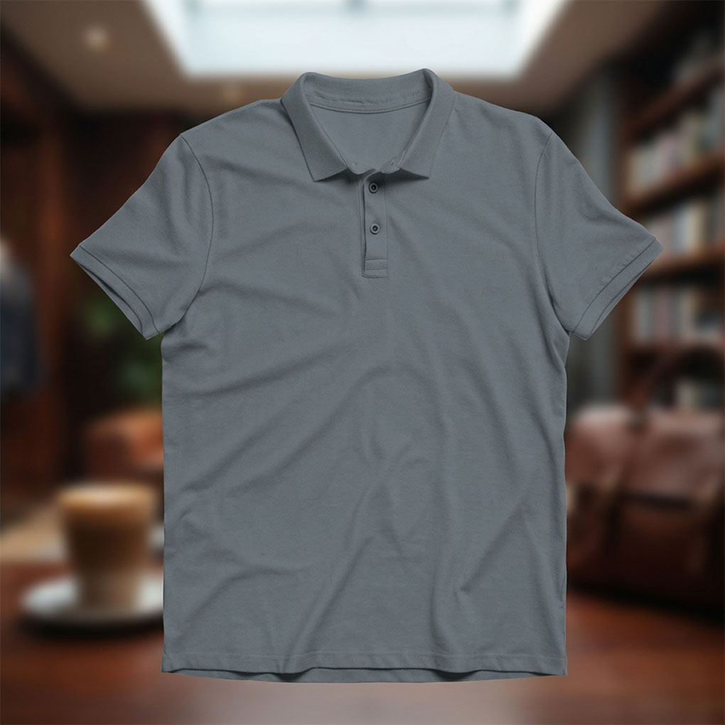 Grey polo shirt for custom company logo printing and corporate workwear in Dubai