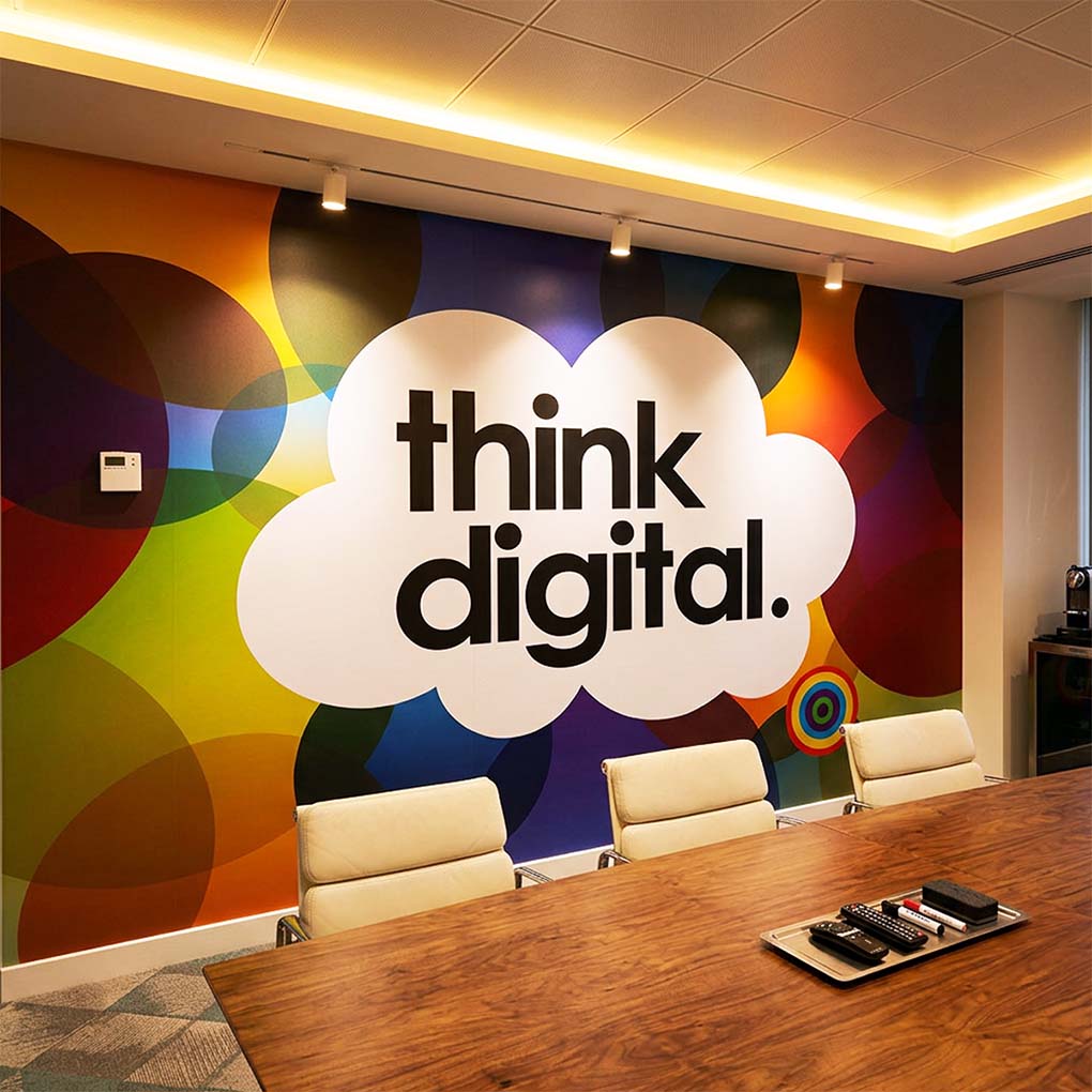 Custom vinyl wall sticker printing for office branding in Dubai