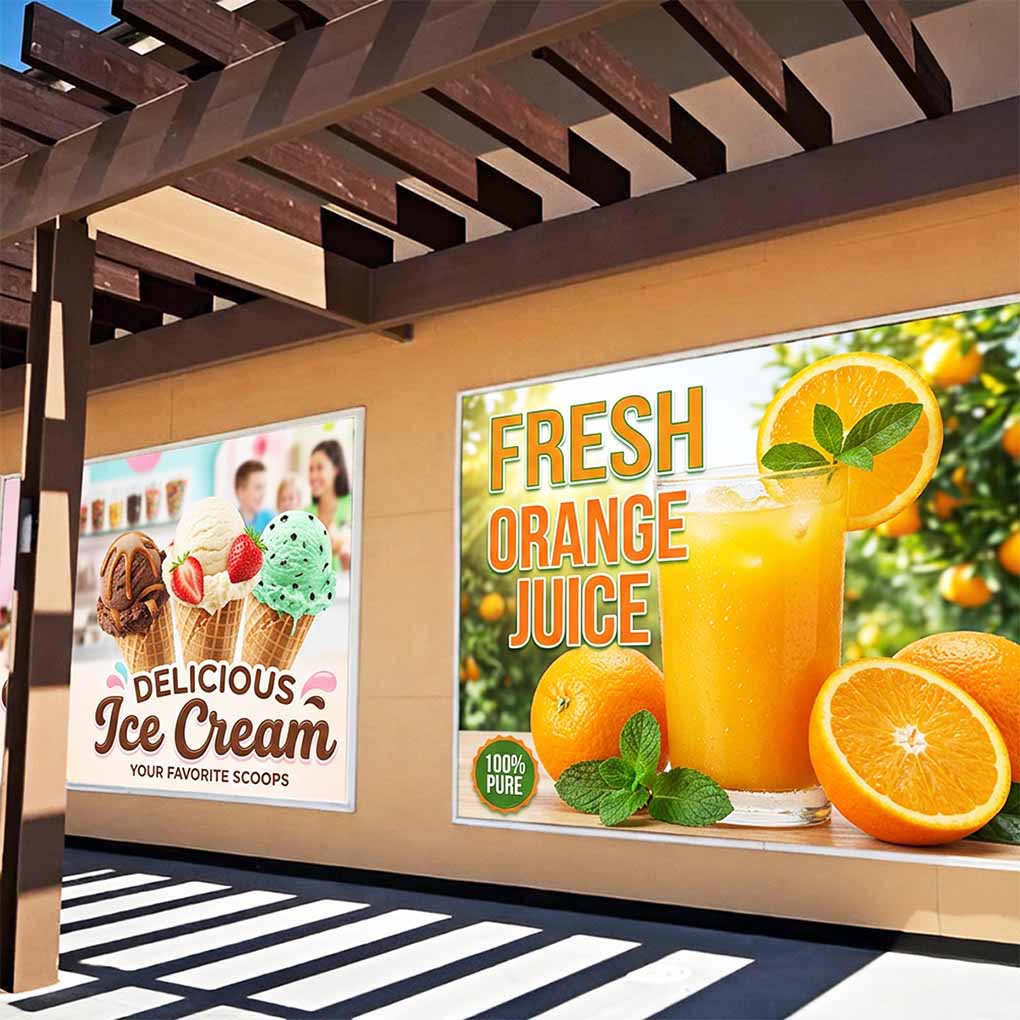 Large format vinyl sticker printing for restaurant wall advertising in Dubai