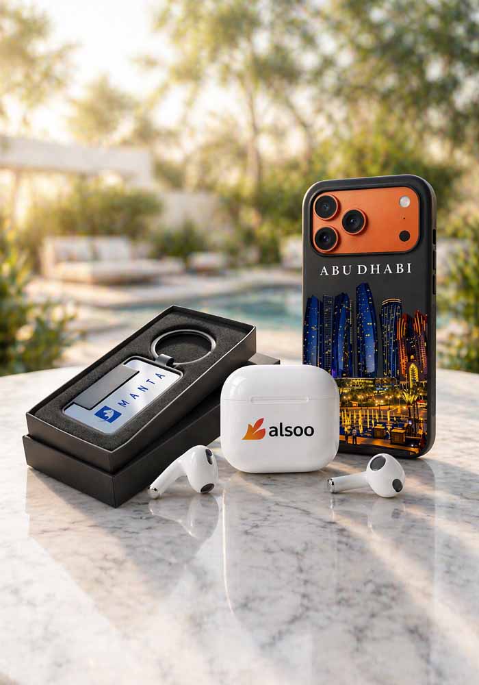 Custom UV printing on phone cases AirPods cases and promotional products in Dubai