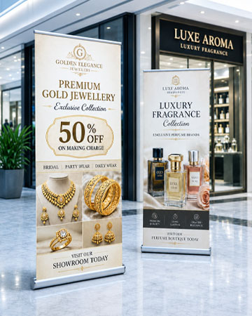 Roll up banner printing for retail promotions and exhibitions in Dubai