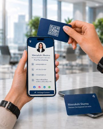 Smart NFC business card with QR code and digital contact sharing in Dubai